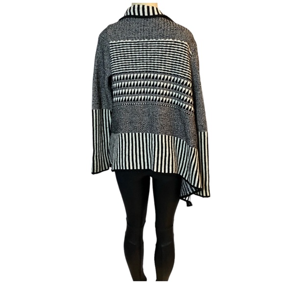 Juliette Jake Women Black Ivory Open Cardigan Striped Wool Blend Small - Picture 5 of 6